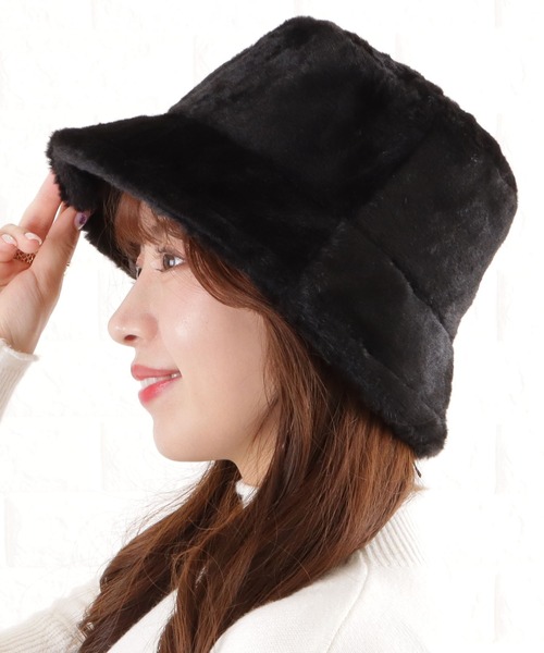 レース付き黒バケットハット セール】エコファーバケットハット（ハット）｜Lace Ladies（レース