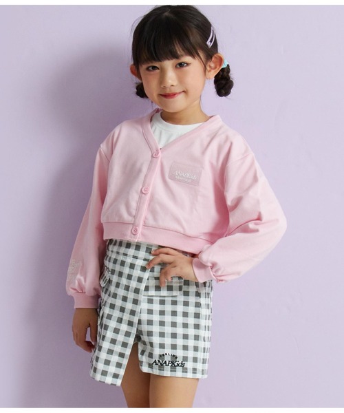 ANAP kids（アナップキッズ）の「ショート裏毛カーディガン×ロンTセット【ジュニアお揃い】（カーディガン/ボレロ・キッズ・ブラック/ベビーピンク・110cm/130cm/120cm）」の3枚目の写真