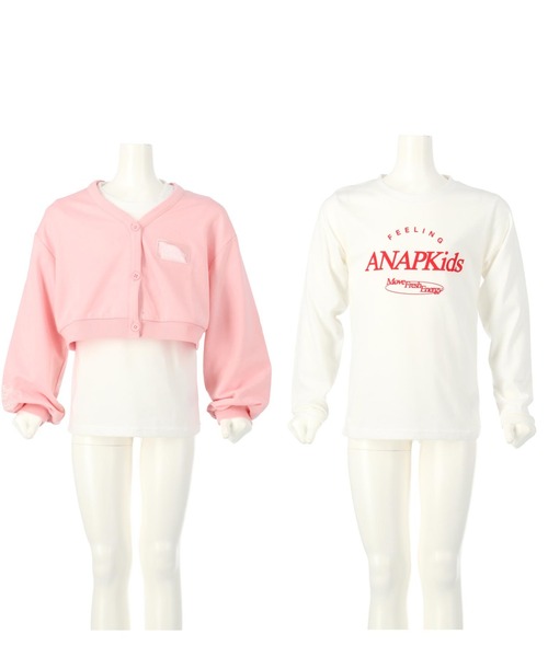 ANAP kids（アナップキッズ）の「ショート裏毛カーディガン×ロンTセット【ジュニアお揃い】（カーディガン/ボレロ・キッズ・ブラック/ベビーピンク・110cm/130cm/120cm）」の13枚目の写真