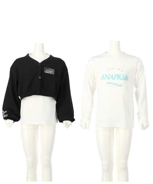 ANAP kids（アナップキッズ）の「ショート裏毛カーディガン×ロンTセット【ジュニアお揃い】（カーディガン/ボレロ・キッズ・ブラック/ベビーピンク・110cm/130cm/120cm）」の12枚目の写真