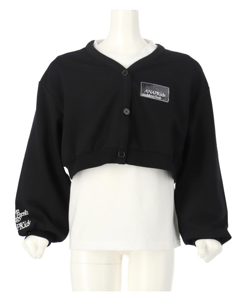 ANAP kids（アナップキッズ）の「ショート裏毛カーディガン×ロンTセット【ジュニアお揃い】（カーディガン/ボレロ・キッズ・ブラック/ベビーピンク・110cm/130cm/120cm）」の10枚目の写真