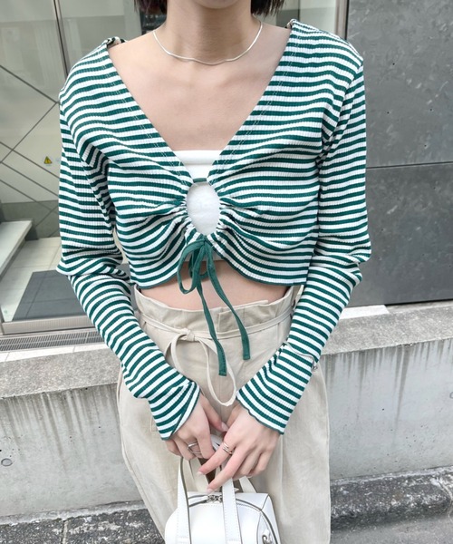mline（エムライン）の「[mline]ボーダーギャザーリボントップス（Tシャツ/カットソー・レディース・オフホワイト/グリーン/レッド・FREE）」の17枚目の写真
