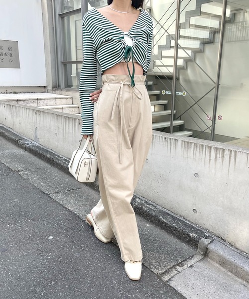 mline（エムライン）の「[mline]ボーダーギャザーリボントップス（Tシャツ/カットソー・レディース・オフホワイト/グリーン/レッド・FREE）」の14枚目の写真