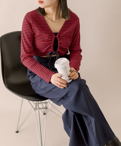 mline（エムライン）の「[mline]ボーダーギャザーリボントップス（Tシャツ/カットソー・レディース・オフホワイト/グリーン/レッド・FREE）」の18枚目の写真