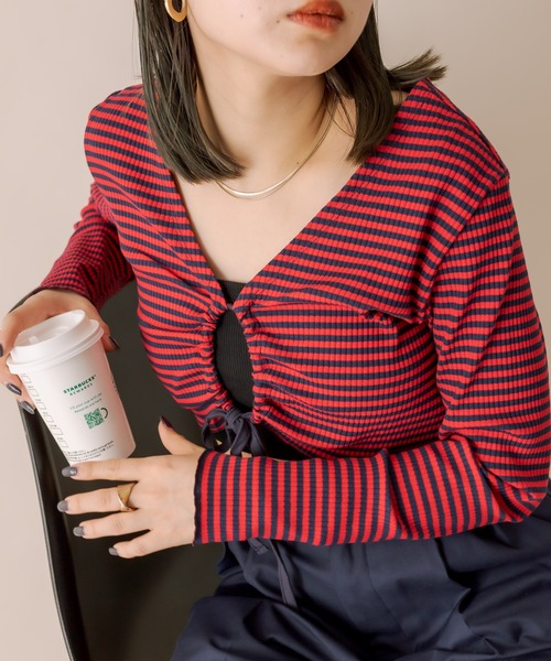 mline（エムライン）の「[mline]ボーダーギャザーリボントップス（Tシャツ/カットソー・レディース・オフホワイト/グリーン/レッド・FREE）」の21枚目の写真