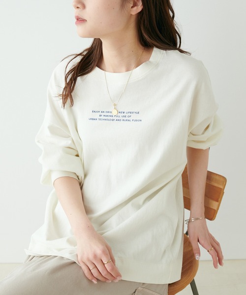 PUAL CE CIN（ピュアルセシン）の「ロゴプリント2WAYカットソー（Tシャツ/カットソー・レディース・ピンク/ベージュ/オフホワイト/ブルー・FREE）」の2枚目の写真