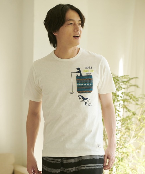 Blue Standard (ブルースタンダード)の「【BLUE STANDARD/ブルースタンダード】別注 ペンギンポケット付き Tシャツ ジャガード スラブ さらさら素材(Tシャツ/カットソー・メンズ・その他4/その他3/その他2/その他1/その他・LARGE/SMALL/X-LARGE/MEDIUM)」の2枚目の写真