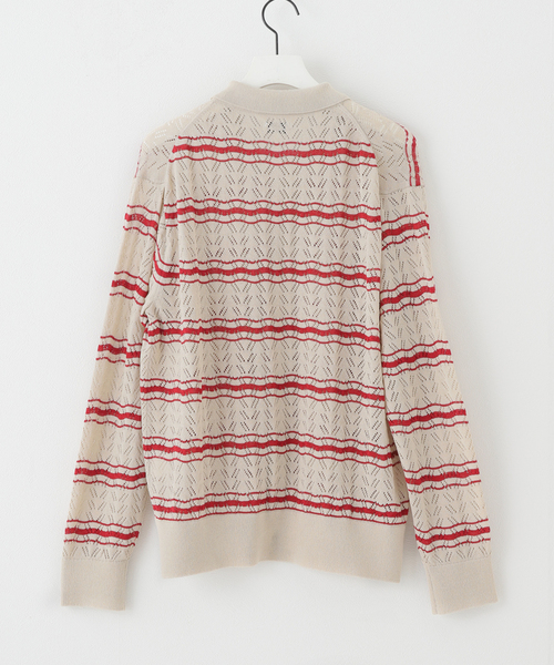 ALLEGE(アレッジ)の「【ALLEGE / アレッジ】OPENWARK BORDER CARDIGAN(カーディガン/ボレロ・メンズ・ベージュ/ブラック・3/4)」の4枚目の写真