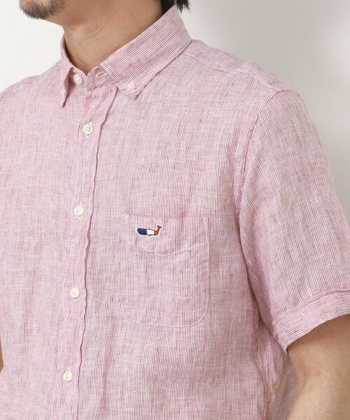 NOLLEY'S goodman（ノーリーズグッドマン）の「クジラ刺しゅう リネンボタンダウン半袖シャツ（シャツ/ブラウス・メンズ・ネイビー/レッド/ブラック/イエロー/ブルー・S/M/L/XL）」の7枚目の写真