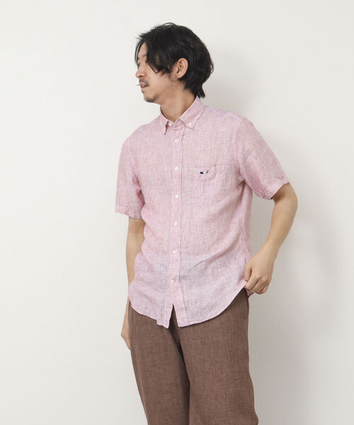 NOLLEY'S goodman（ノーリーズグッドマン）の「クジラ刺しゅう リネンボタンダウン半袖シャツ（シャツ/ブラウス・メンズ・ネイビー/レッド/ブラック/イエロー/ブルー・S/M/L/XL）」の9枚目の写真