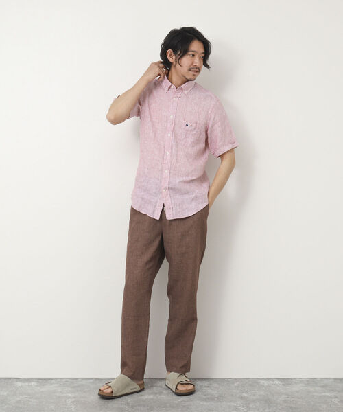 NOLLEY'S goodman（ノーリーズグッドマン）の「クジラ刺しゅう リネンボタンダウン半袖シャツ（シャツ/ブラウス・メンズ・ネイビー/レッド/ブラック/イエロー/ブルー・S/M/L/XL）」の11枚目の写真