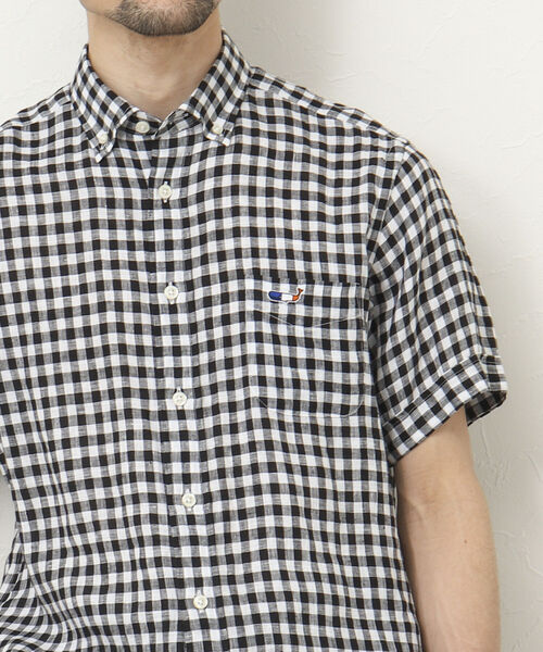 NOLLEY'S goodman（ノーリーズグッドマン）の「クジラ刺しゅう リネンボタンダウン半袖シャツ（シャツ/ブラウス・メンズ・ネイビー/レッド/ブラック/イエロー/ブルー・S/M/L/XL）」の13枚目の写真