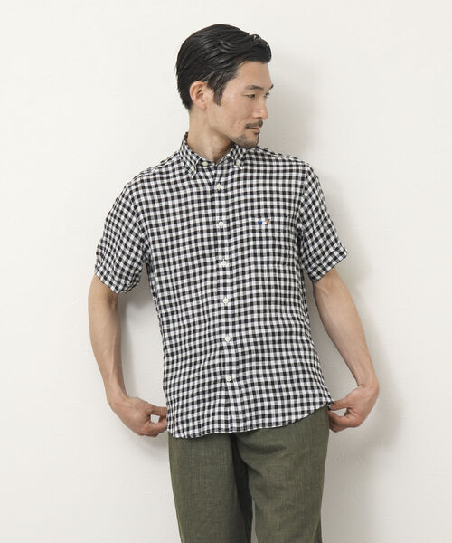 NOLLEY'S goodman（ノーリーズグッドマン）の「クジラ刺しゅう リネンボタンダウン半袖シャツ（シャツ/ブラウス・メンズ・ネイビー/レッド/ブラック/イエロー/ブルー・S/M/L/XL）」の14枚目の写真