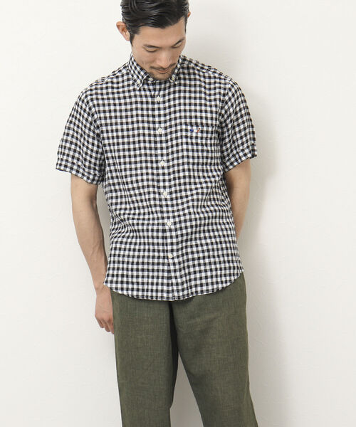 NOLLEY'S goodman（ノーリーズグッドマン）の「クジラ刺しゅう リネンボタンダウン半袖シャツ（シャツ/ブラウス・メンズ・ネイビー/レッド/ブラック/イエロー/ブルー・S/M/L/XL）」の15枚目の写真