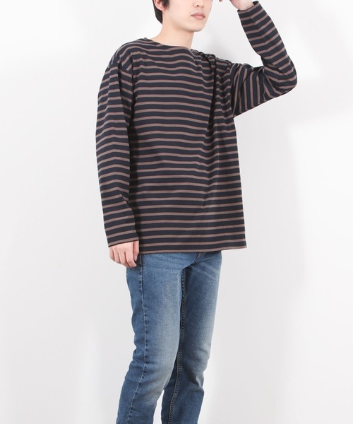 NAVY(ネイビー)の「ボーダーボートネックロングスリーブTシャツ(Tシャツ/カットソー・メンズ・ブラウン/ホワイト/ネイビー/チャコール・M/L/XL)」の8枚目の写真
