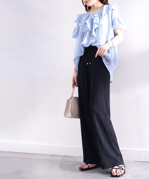 classicalelf（クラシカルエルフ）の「お洒落リラクシー。縦ストライプ柄イージーパンツ（その他パンツ・レディース・アイボリー/ブラック・LARGE/X-LARGE/SMALL/MEDIUM）」の10枚目の写真