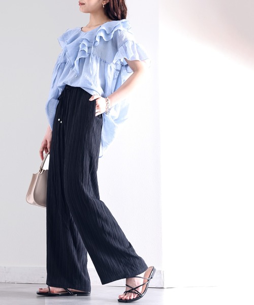 classicalelf（クラシカルエルフ）の「お洒落リラクシー。縦ストライプ柄イージーパンツ（その他パンツ・レディース・アイボリー/ブラック・LARGE/X-LARGE/SMALL/MEDIUM）」の3枚目の写真