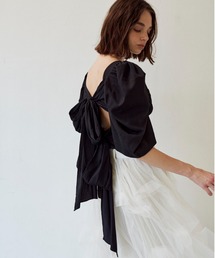 デザインスリーブバッグリボンコルセットブラウス