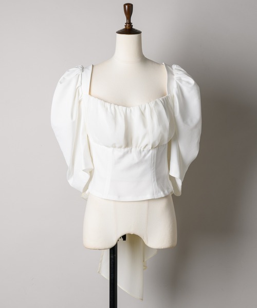 J1U by LA BELLE ETUDE（ジユウバイラベルエチュード）の「デザインスリーブバッグリボンコルセットブラウス（シャツ/ブラウス・レディース・ホワイト/ブラック・FREE）」の14枚目の写真
