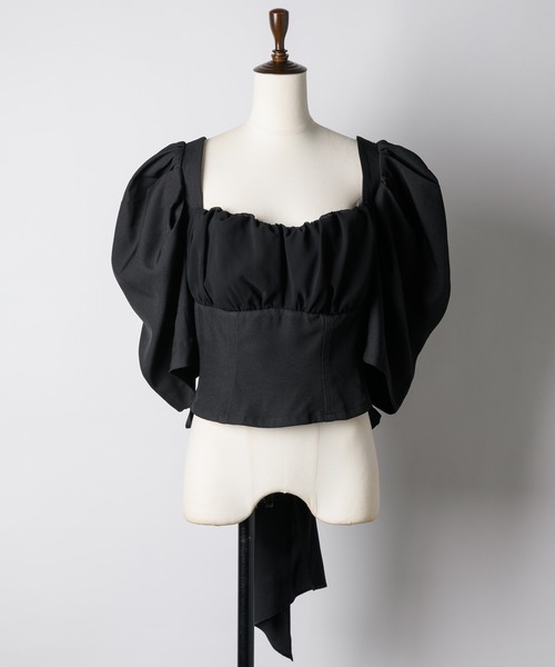 J1U by LA BELLE ETUDE（ジユウバイラベルエチュード）の「デザインスリーブバッグリボンコルセットブラウス（シャツ/ブラウス・レディース・ホワイト/ブラック・FREE）」の12枚目の写真