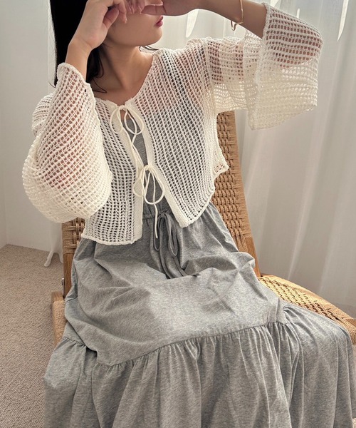 one after another NICE CLAUP（ワンアフターアナザーナイスクラップ）の「透かしあみトップス+カットワンピースセット（ワンピース・レディース・ブラック/レッド/杢グレー・FREE）」の3枚目の写真