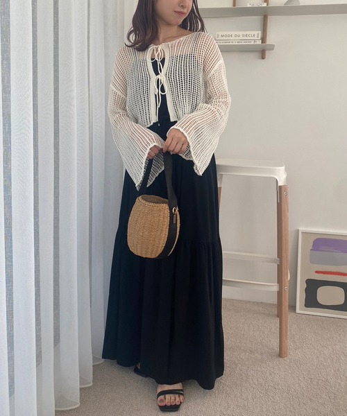 one after another NICE CLAUP（ワンアフターアナザーナイスクラップ）の「透かしあみトップス+カットワンピースセット（ワンピース・レディース・ブラック/レッド/杢グレー・FREE）」の2枚目の写真