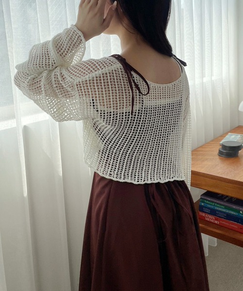 one after another NICE CLAUP（ワンアフターアナザーナイスクラップ）の「透かしあみトップス+カットワンピースセット（ワンピース・レディース・ブラック/レッド/杢グレー・FREE）」の7枚目の写真