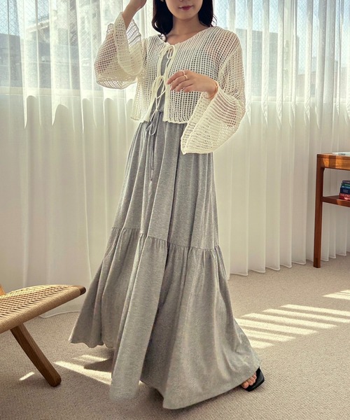 one after another NICE CLAUP（ワンアフターアナザーナイスクラップ）の「透かしあみトップス+カットワンピースセット（ワンピース・レディース・ブラック/レッド/杢グレー・FREE）」の13枚目の写真