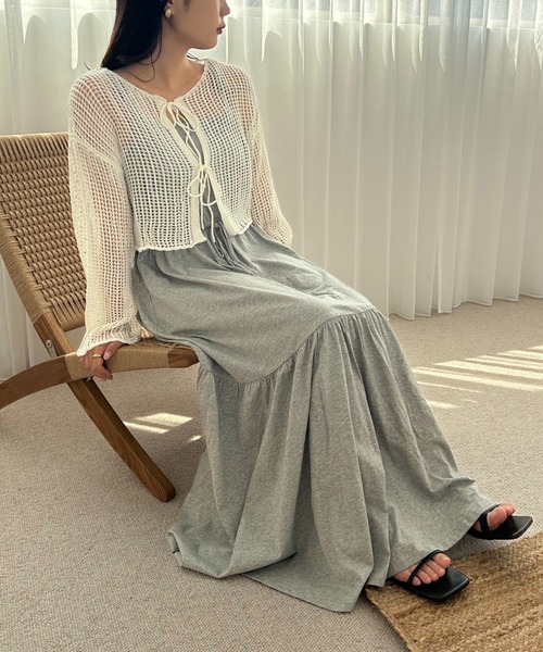 one after another NICE CLAUP（ワンアフターアナザーナイスクラップ）の「透かしあみトップス+カットワンピースセット（ワンピース・レディース・ブラック/レッド/杢グレー・FREE）」の14枚目の写真