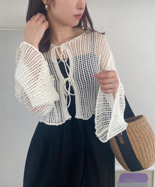 one after another NICE CLAUP（ワンアフターアナザーナイスクラップ）の「透かしあみトップス+カットワンピースセット（ワンピース・レディース・ブラック/レッド/杢グレー・FREE）」の6枚目の写真