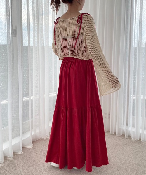 one after another NICE CLAUP（ワンアフターアナザーナイスクラップ）の「透かしあみトップス+カットワンピースセット（ワンピース・レディース・ブラック/レッド/杢グレー・FREE）」の21枚目の写真