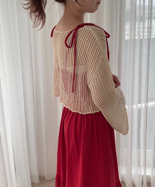 one after another NICE CLAUP（ワンアフターアナザーナイスクラップ）の「透かしあみトップス+カットワンピースセット（ワンピース・レディース・ブラック/レッド/杢グレー・FREE）」の22枚目の写真