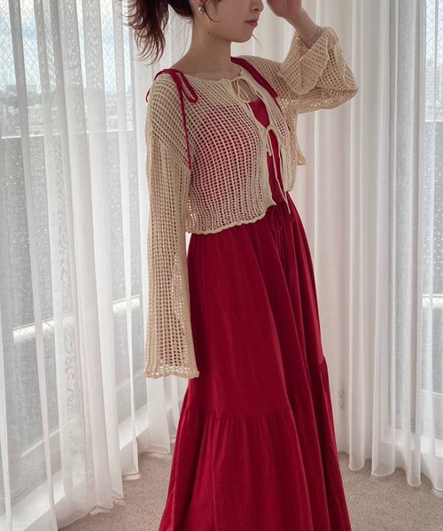 one after another NICE CLAUP（ワンアフターアナザーナイスクラップ）の「透かしあみトップス+カットワンピースセット（ワンピース・レディース・ブラック/レッド/杢グレー・FREE）」の20枚目の写真