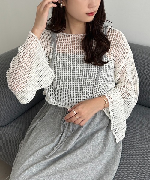 one after another NICE CLAUP（ワンアフターアナザーナイスクラップ）の「透かしあみトップス+カットワンピースセット（ワンピース・レディース・ブラック/レッド/杢グレー・FREE）」の17枚目の写真