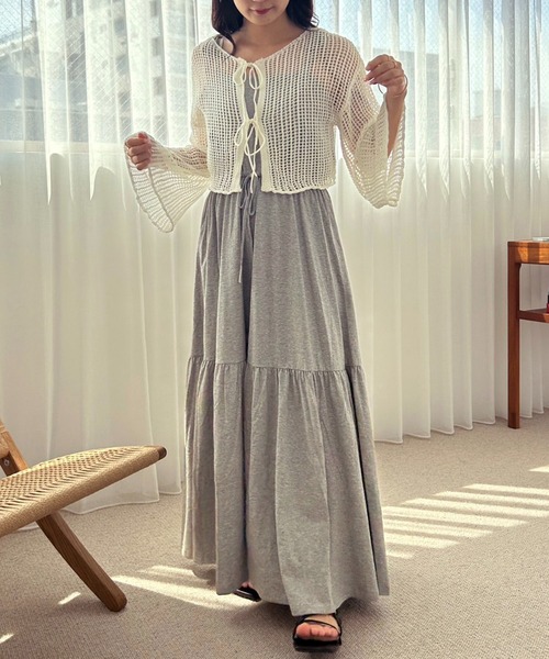 one after another NICE CLAUP（ワンアフターアナザーナイスクラップ）の「透かしあみトップス+カットワンピースセット（ワンピース・レディース・ブラック/レッド/杢グレー・FREE）」の12枚目の写真