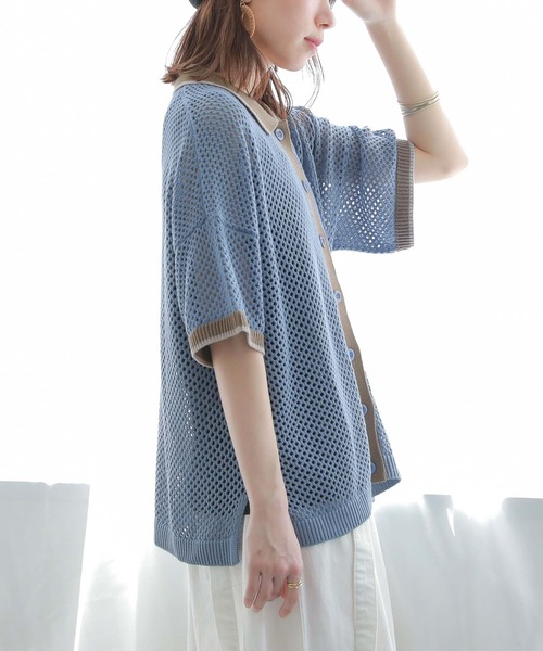 n'OrLABEL（ノアールレーベル）の「【廃盤】『配色×メッシュ編みニット』（ニット/セーター・レディース・ブラック/グレイッシュブルー・FREE）」の3枚目の写真