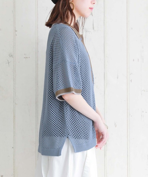 n'OrLABEL（ノアールレーベル）の「【廃盤】『配色×メッシュ編みニット』（ニット/セーター・レディース・ブラック/グレイッシュブルー・FREE）」の5枚目の写真