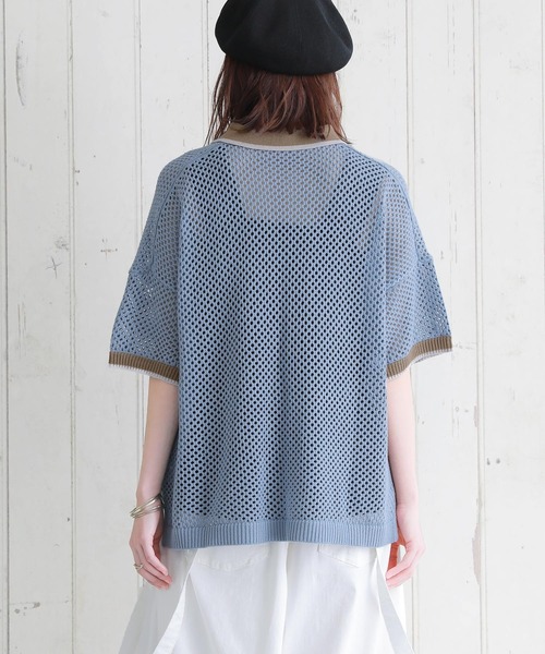 n'OrLABEL（ノアールレーベル）の「【廃盤】『配色×メッシュ編みニット』（ニット/セーター・レディース・ブラック/グレイッシュブルー・FREE）」の6枚目の写真