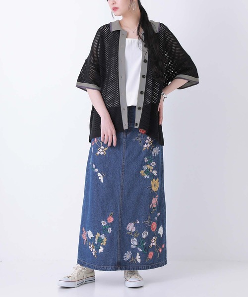 n'OrLABEL（ノアールレーベル）の「【廃盤】『配色×メッシュ編みニット』（ニット/セーター・レディース・ブラック/グレイッシュブルー・FREE）」の8枚目の写真