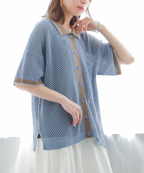 n'OrLABEL（ノアールレーベル）の「【廃盤】『配色×メッシュ編みニット』（ニット/セーター・レディース・ブラック/グレイッシュブルー・FREE）」の16枚目の写真