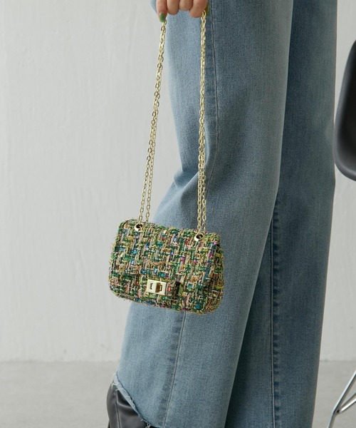 PAPILLONNER(パピヨネ)の「ツイードミニショルダー(ショルダーバッグ・レディース・ブラック/ピンク/グリーン・FREE)」の3枚目の写真