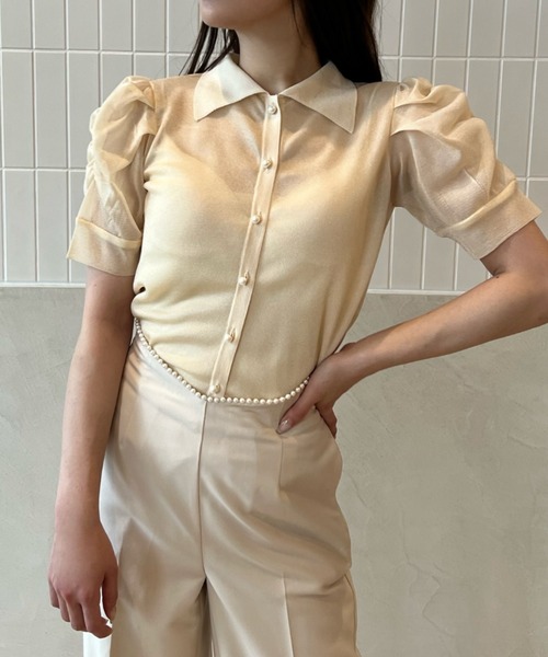 EIMY ISTOIRE(エイミーイストワール)の「ポイントパールシアーニットブラウス(シャツ/ブラウス・レディース・ホワイト/イエロー/ブラック・FREE)」の3枚目の写真