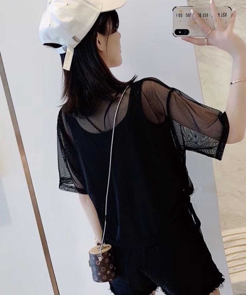 SPIGA（スピーガ）の「ﾛｺﾞﾀﾝｸﾄｯﾌﾟ+ﾒｯｼｭﾄｯﾌﾟｽｾｯﾄ（タンクトップ・レディース・ブラック/ホワイト・FREE）」の4枚目の写真