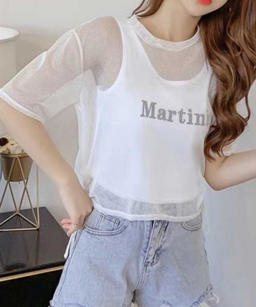 SPIGA（スピーガ）の「ﾛｺﾞﾀﾝｸﾄｯﾌﾟ+ﾒｯｼｭﾄｯﾌﾟｽｾｯﾄ（タンクトップ・レディース・ブラック/ホワイト・FREE）」の3枚目の写真