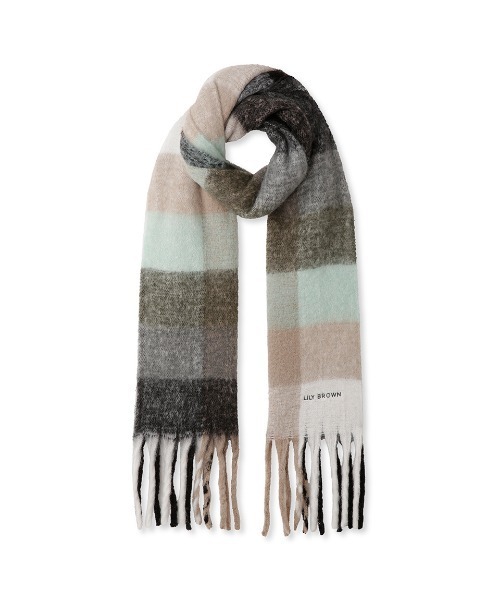 LILY BROWN（リリーブラウン）の「フリンジチェックストール（その他ヘアアクセサリー・レディース・イエロー/ブラック/グリーン・FREE）」の4枚目の写真