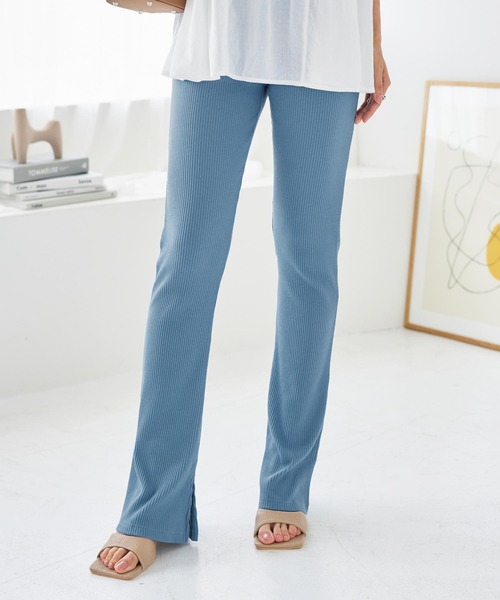 KOBE LETTUCE(コウベレタス)の「【接触冷感Ver.】低身長・高身長サイズあり 選べる3丈 サイドスリットリブフレアレギンスパンツ(レギンス/スパッツ・レディース・ホワイト系/ブラック系/グリーン系/ブルー系/チャコール・M1/M3/M2/L1/L2/L3)」の13枚目の写真