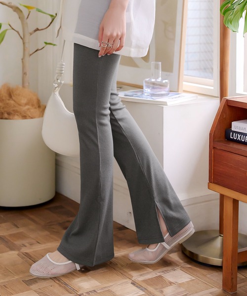 KOBE LETTUCE(コウベレタス)の「【接触冷感Ver.】低身長・高身長サイズあり 選べる3丈 サイドスリットリブフレアレギンスパンツ(レギンス/スパッツ・レディース・ホワイト系/ブラック系/グリーン系/ブルー系/チャコール・M1/M3/M2/L1/L2/L3)」の22枚目の写真