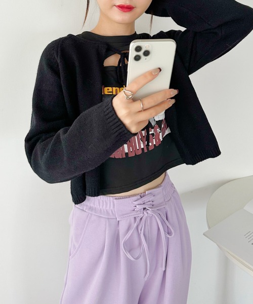 CLEA（クレア）の「フロントリボンスムースニットトップス（ニット/セーター・レディース・ブラック/ベージュ/アイボリー・FREE）」の19枚目の写真