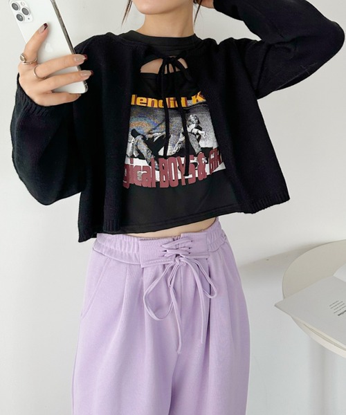 CLEA（クレア）の「フロントリボンスムースニットトップス（ニット/セーター・レディース・ブラック/ベージュ/アイボリー・FREE）」の18枚目の写真