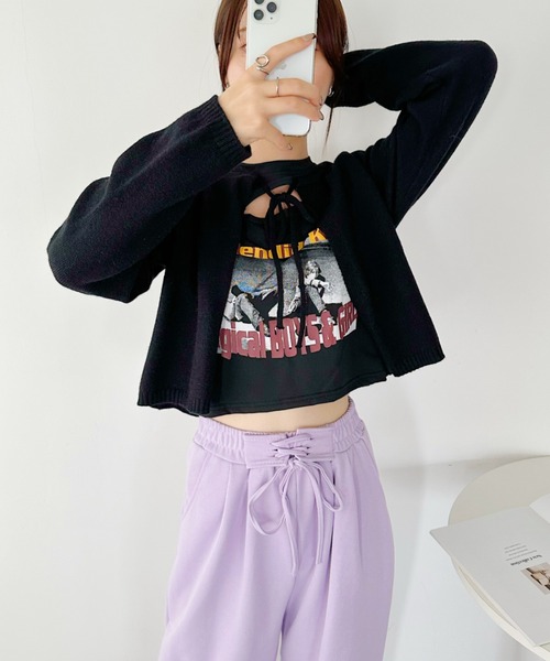 CLEA（クレア）の「フロントリボンスムースニットトップス（ニット/セーター・レディース・ブラック/ベージュ/アイボリー・FREE）」の21枚目の写真